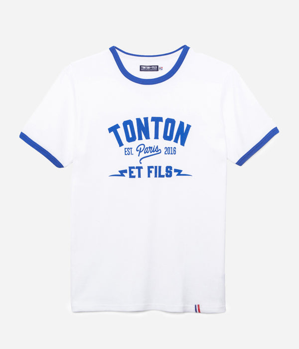 Tonton et Fils - Le tee-shirt homme manches courtes «Tonton» blanc et bleu royal - Fabriqué en France - Vue générale